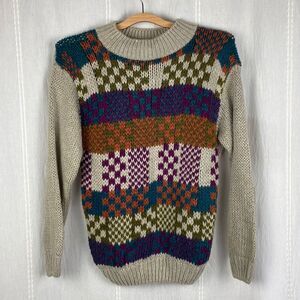 JJ. Fargo colorful hand knitted sweater vintage grandpa style medium